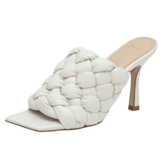 MARC FISHER LTD Dakina Leather Woven Square Toe Taper Heel Sandal, Ivory, 8M - Picture 2 of 7